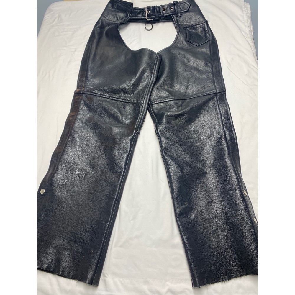 Leather Gallery Black Leather Motorcycle Chaps Mens Medium Biker Riding Gear